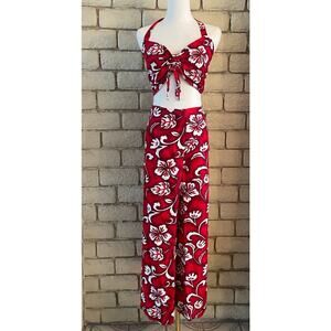 Tina’s Creations Hibiscus Collection 2pc Halter Top & Wide Leg Palazzo Pant Set